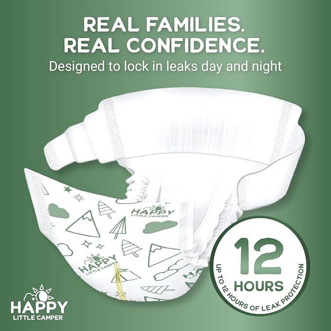 Happy Little Camper Super Saver Diapers, Size 5, 25 Count | Budget-Friendly Disposable Diapers for Sensitive Skin | Hypoallergenic, Fragrance-Free, Ultra Absorbent