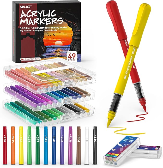 WUO Acrylic Paint Markers, 36 Colors Water-Based No-Bleed Paint Pens by WUO