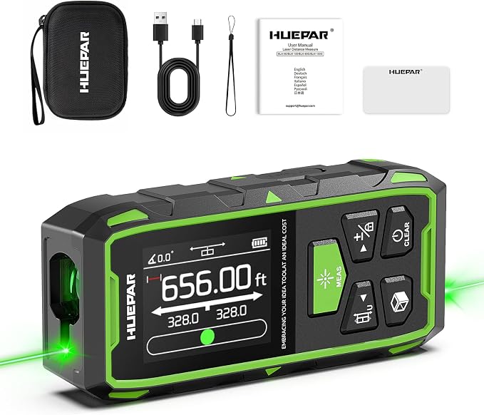 Huepar Dual Laser Measuring Tool, 656Ft Green-Beam Bilateral Digital Laser by Huepar
