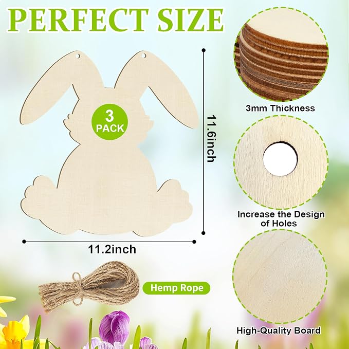 Large Size 12" Wooden DIY Blank Unfinished Round Wood Discs Ornament Happy - Image 7