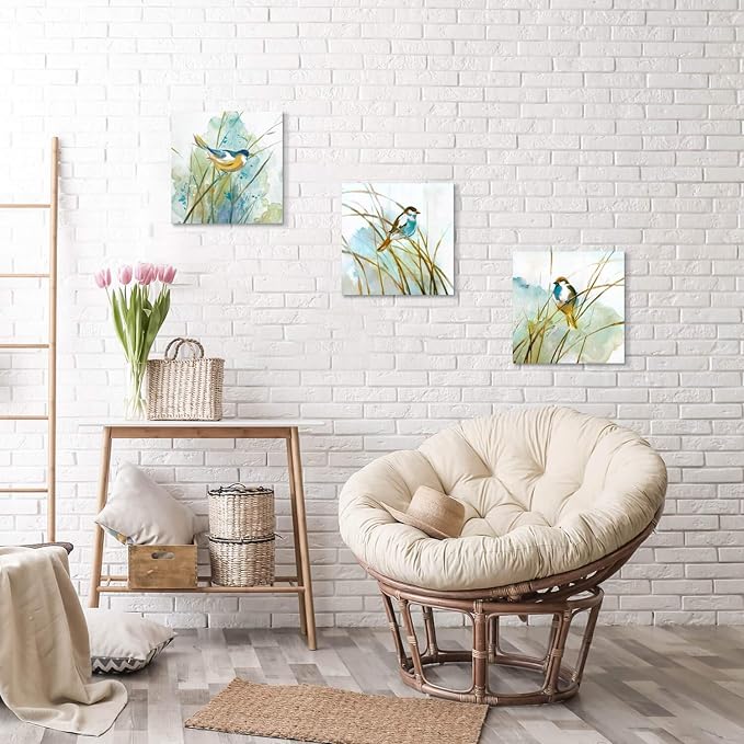 Abstract Birds Canvas Wall Art: Colorful Birds in Grass Artwork Animal Painting - Image 4