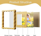 8x8 Picture Frame with Mat for 6x6, Wavy Edge Wooden Real Glass Photo Frame for - Image 5