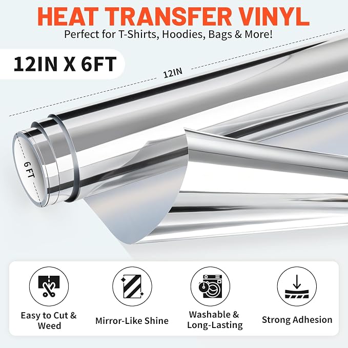 TECKWRAP Heat Transfer Vinyl for T-Shirts, Metallic Silver | Easy Weed HTV Vinyl - Image 2