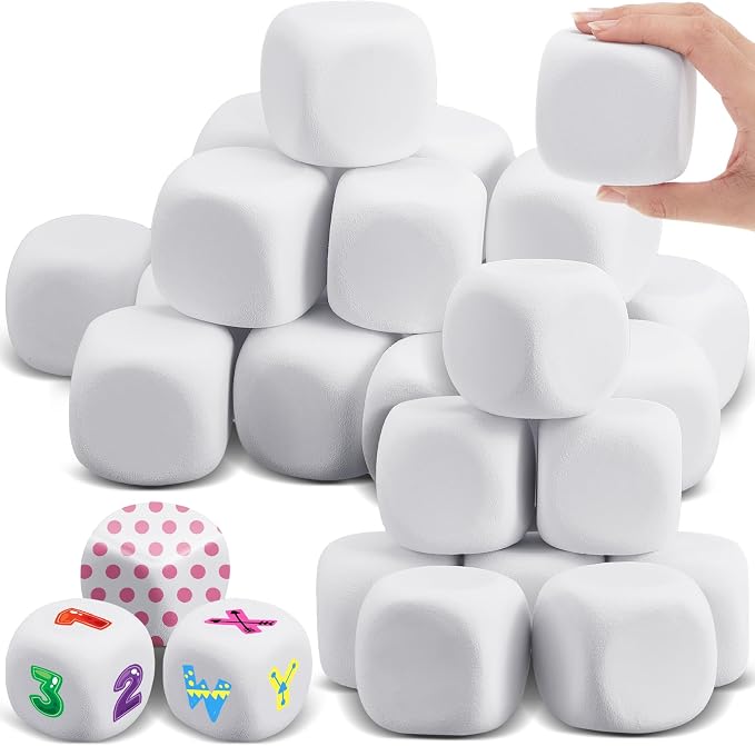 Deekin 50 Pcs Back to School 2.5 Inch White Blank Dice EVA Foam Dice Graffiti by DEEKIN