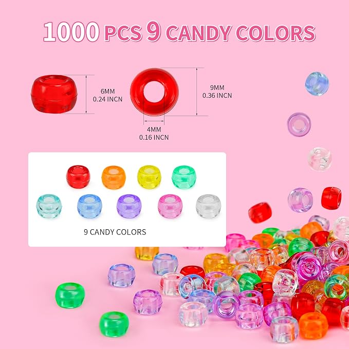 Transparent Pony Beads 1000+pcs Mix Color Plastic Bead, Crystal Beads Bulk - Image 2