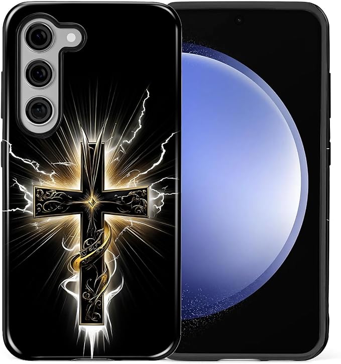 for Samsung Galaxy S23 Plus Case, Cool Cross Pattern Glossy 2 in 1 Shockproof - Image 2