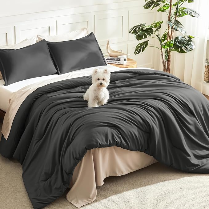 Litanika Grey Comforter King Size Set, Dark Gray Lightweight Plain Bedding by Litanika