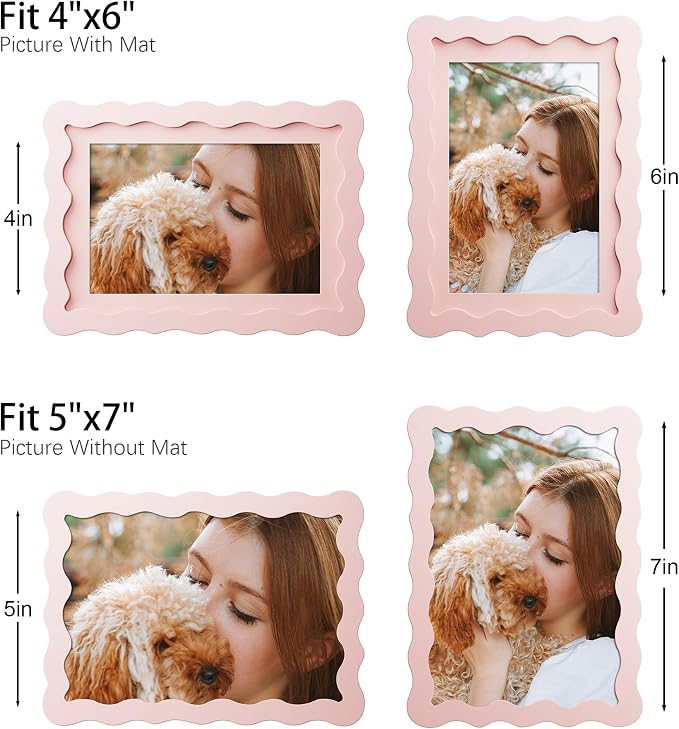 5x7 Picture Frame with Mat for 4x6, Wavy Edge Wooden Real Glass Photo Frame for - Image 3