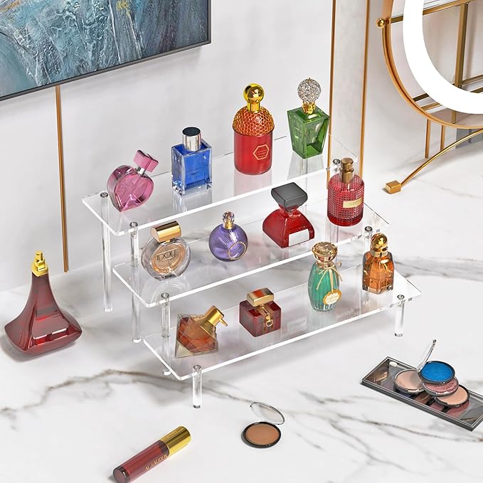 3 Tier Acrylic Display Risers, Large Perfume Organizer Stand | Clear Cupcake - Image 5
