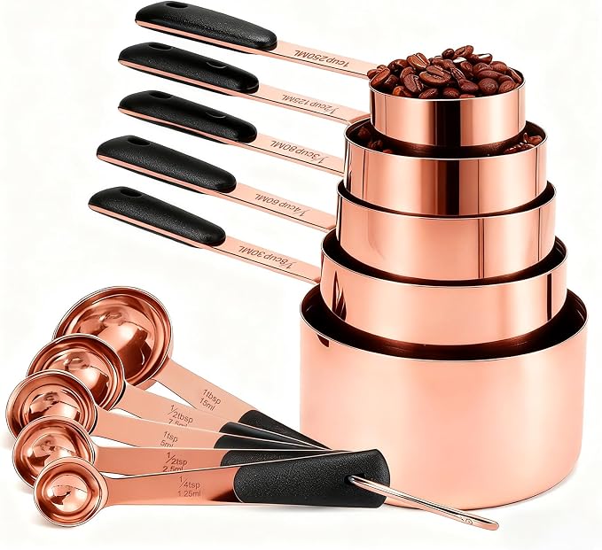 Bopei Measuring Cups and Spoons Set, Rose Gold Plated Stainless Steel 10 Piece by Bopei