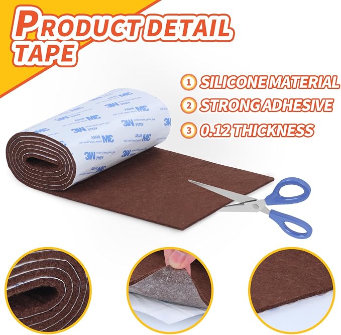 Felt Furniture Pads, Non Slip Self Adhesive Cuttable Felt Tape Brown Heavy Duty - Image 6