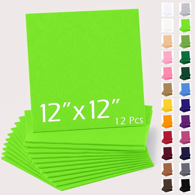 12" x 12" Felt Sheets for Crafts, 2mm Stiff Felt Fabric, Lime Green by AblemeDeco
