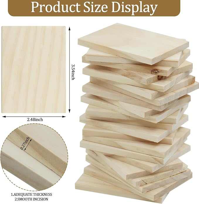 30PCS Wooden Squares for Crafts, 1/4 Inch Thick Natural Blank Square MDF Blocks - Image 2