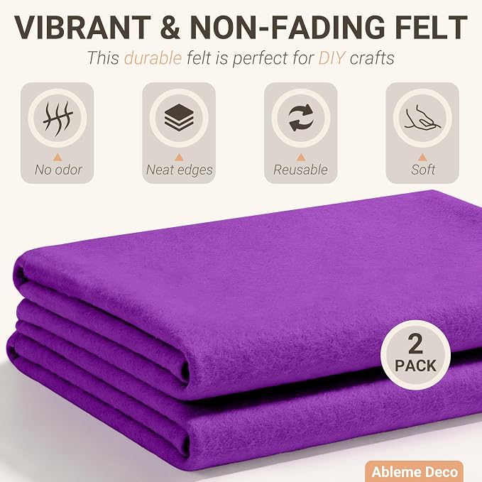 Purple Felt Fabric Sheets 18" x 18" 1.6mm Soft Craft Felt Squares | Soft Precut - Image 3