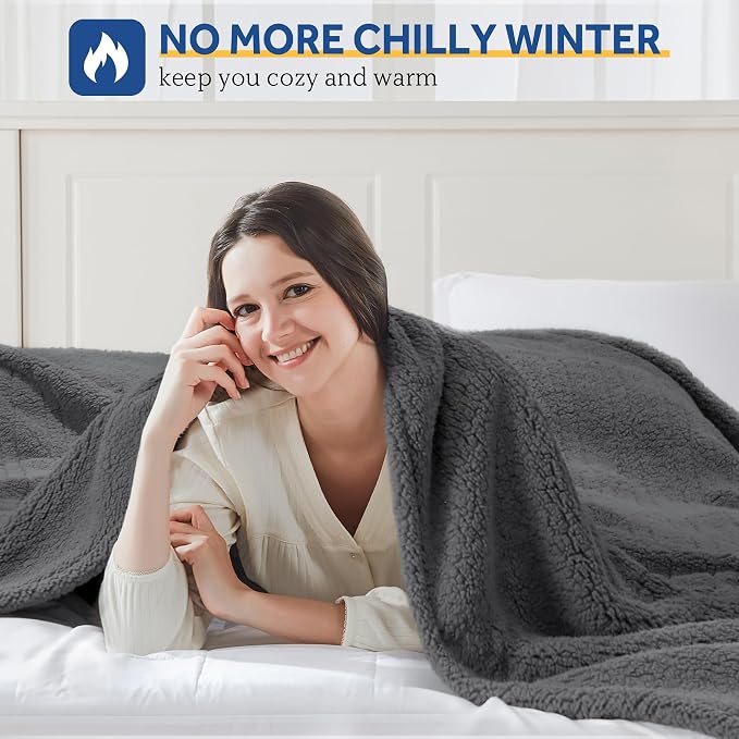 SEALY Electric Blanket King Size, Dual Control Soft Sherpa Heated Blanket - Image 2