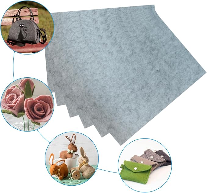 6 Pcs, 8 x 12 Inch Grey Felt Sheets, 2mm Thick | Felt Fabric - Image 4