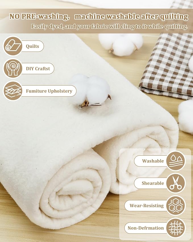 PLANTIONAL Grinding Natural Cotton Quilt Batting: 59-Inch x 79-Inch Light - Image 4