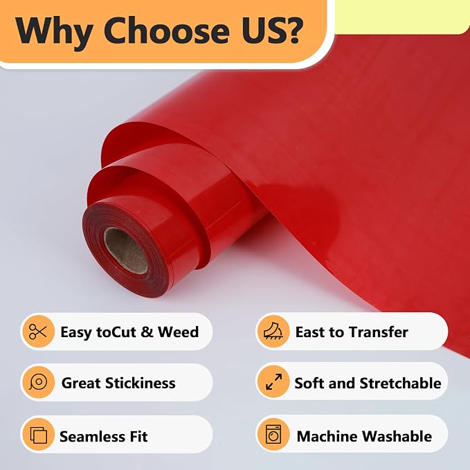 RENLITONG Red Iron on Vinyl 12Inch by 13ft Roll Heat Transfer Vinyl - Image 3