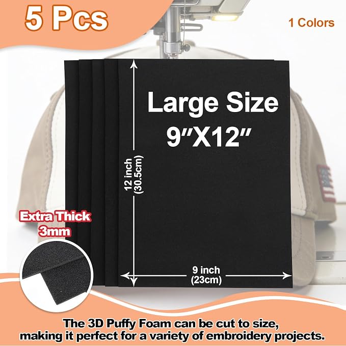 JIYUANCH 5PCS Embroidery Puffy Foam 9″x12″ Large Size 3MM Creating 3D - Image 2