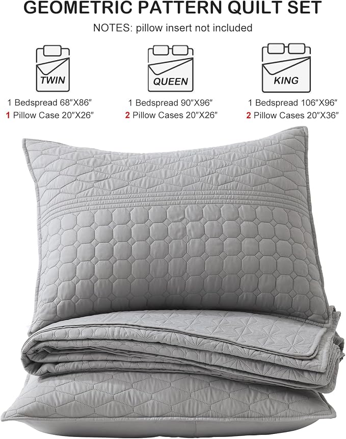 HORIMOTE HOME Grey Queen Size Quilt Set - Image 7