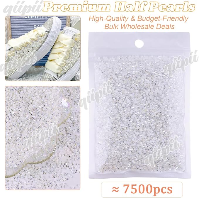 qiipii 7500PCS 2mm Small White AB Round Half Round Pearls - Image 2