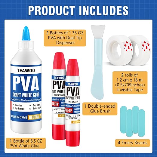 TEAWOO Book Repair Kit, 8.5 Oz + 2×1.35 Oz Acid-Free PVA Adhesive | Binding - Image 2