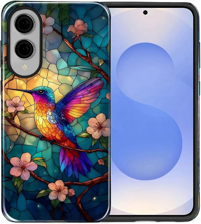 for Samsung Galaxy S25 Edge Case, Stained Glass Hummingbird Pattern Glossy 2 in - Image 2