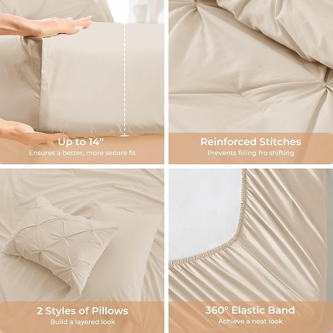 Sasttie Twin Comforter Set, 5-Piece Bed in a Bag, Pintuck Bedding Sets - Image 7