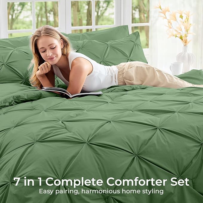 Sasttie Queen Comforter Set, 7-Piece Bed in a Bag, Pintuck Bedding Sets - Image 6