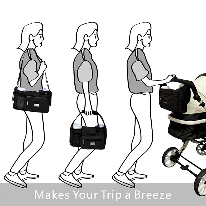 TOPDesign Universal Baby Stroller Organizer, Stroller Caddy with Detachable Mesh Bag & Heightened Insulated Cup Holders & Non-Slip Secure Hooks Accessories, Fits Most Strollers (Tropical Rainforest)