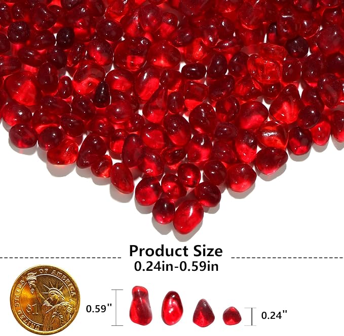 QYGL 0.55LB Red Clear Glass Pebbles, Tumbled Sea Glass Stones - Image 3