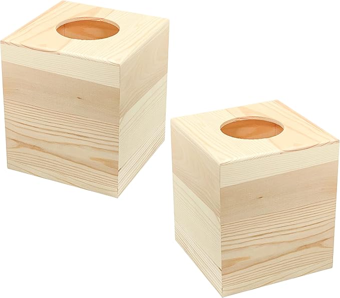 2-Pack Wooden Square Tissue Box Cover - Image 2