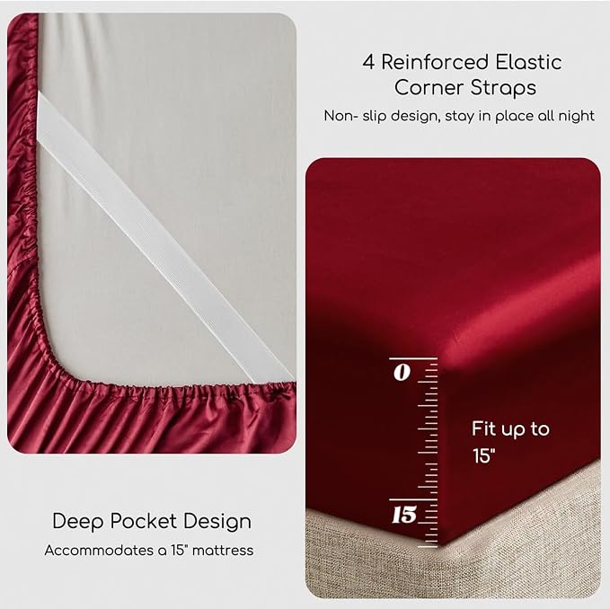 MR&HM Satin Bed Sheets, Twin Size Sheets Set - Image 4