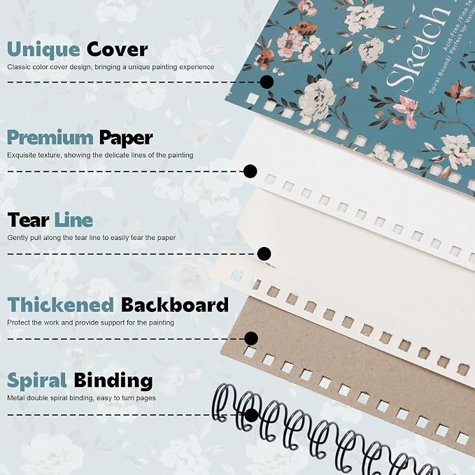 12 Pack Sketch Book, 8.5 x 11Inch Sketchbook, 68lb/100gsm Top Spiral Bound - Image 3