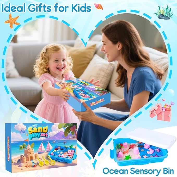 Mikiwon Ocean Sensory Bin, Sandbox Play Sand Art Kit - Image 7