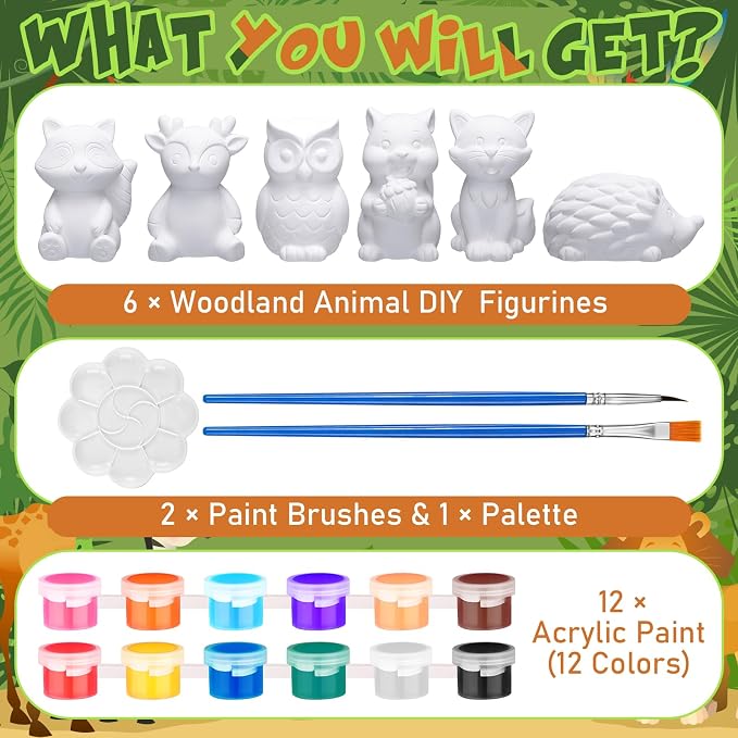 Gemscream 6 Sets Animal Painting Craft Kits Wild Animal Ceramics to Paint - Image 3