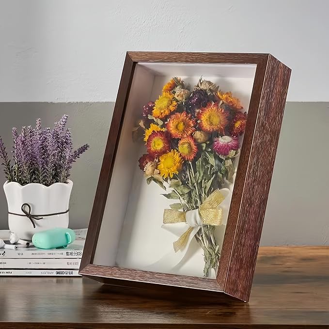 4 Pack 4x6 Shadow Box Frame，HD Glass Wooden Brown Hollow Photo Frame, Seashell - Image 4