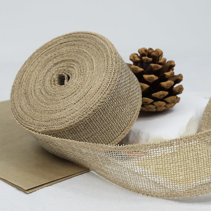 Burlap Ribbon 1-1/2 inch X 10 Yard Natural Linen Wired Ribbon | Linen Woven - Image 3