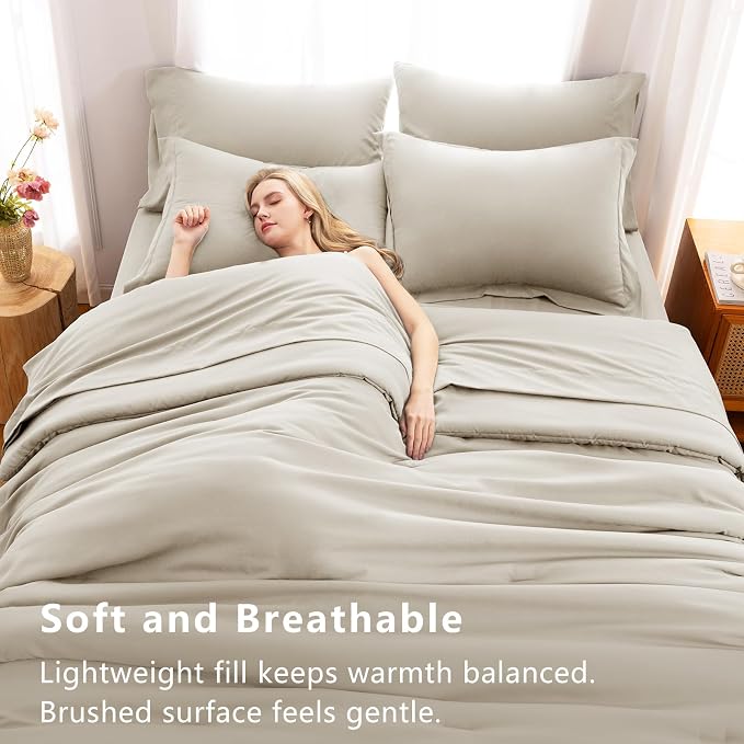 CozyLux Queen Comforter Set Beige, 7 Pieces Bed in a Bag Queen Comforter Set - Image 5