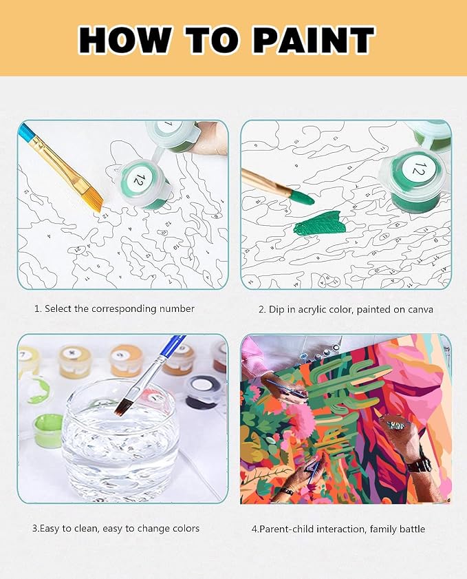 Meothan Paint by Numbers Kit for Adults Beginner 16x20 inch | Cactus Flowers - Image 6