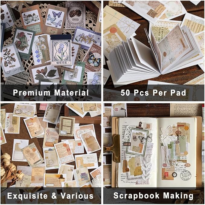 PRSTINCOL 6 Sets 300 Pcs Washi Stickers Book, Vintage Aesthetic Sticker Set - Image 3