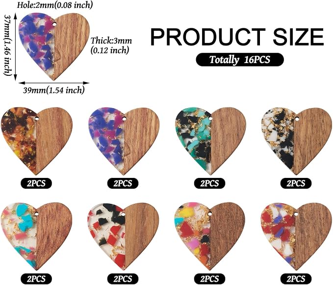 FASHEWELRY 16pc Heart Resin Wood Earrings & Charms - Image 4