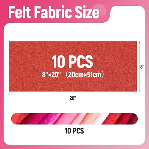 10 Sheets Felt Fabric for Crafts, 8x20 Inch 1.4mm Thick | Assorted Colors DIY - Image 2