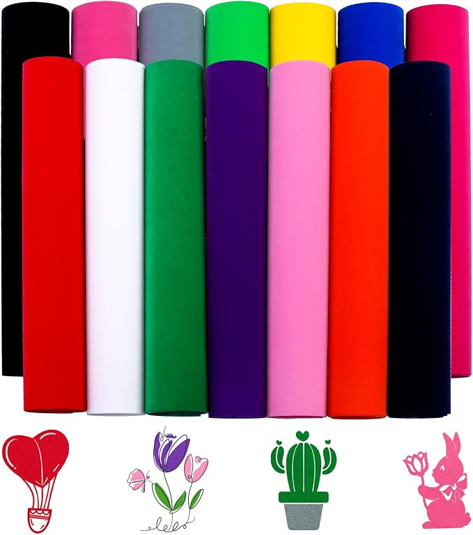 HTVSTD Colorful Flock HTV Heat Transfer Vinyl 14pcs 12×10in | Flocked Iron on by CraftingEveryday