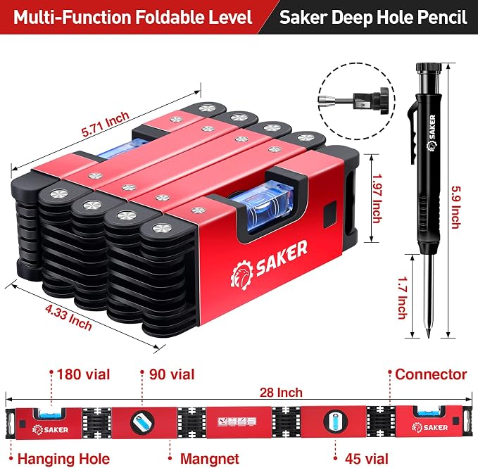 Saker Multi-Function Foldable Level and Deep Hole Pencil Set, Gifts - Image 2