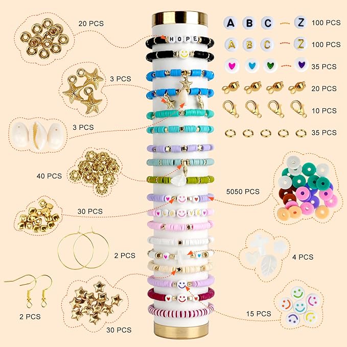 JQEEYGV 5500pcs Clay Beads Bracelet Making Kit 24 Colors Flat Preppy Beads - Image 2
