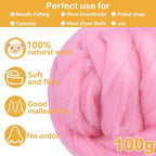 Pink Wool for Needle Felting, 3.5oz Felting Wool, Soft Wool Batting for DIY - Image 2