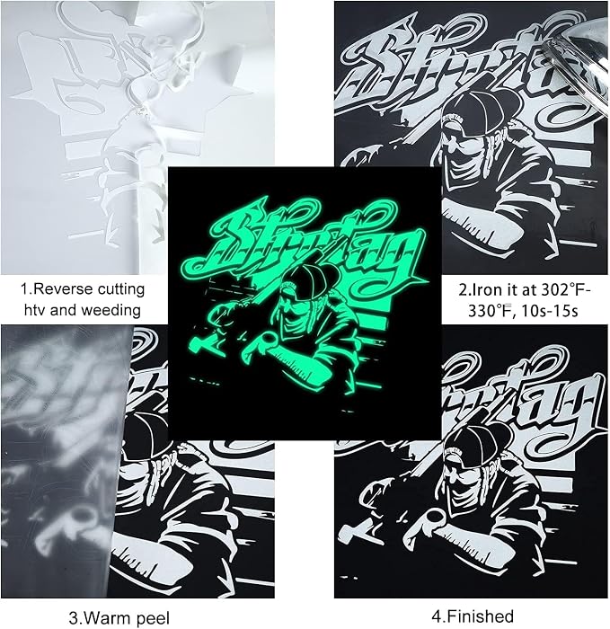 FUNKAKA Glow in The Dark Heat Transfer Vinyl Roll, Glow in The Dark HTV Vinyl - Image 5