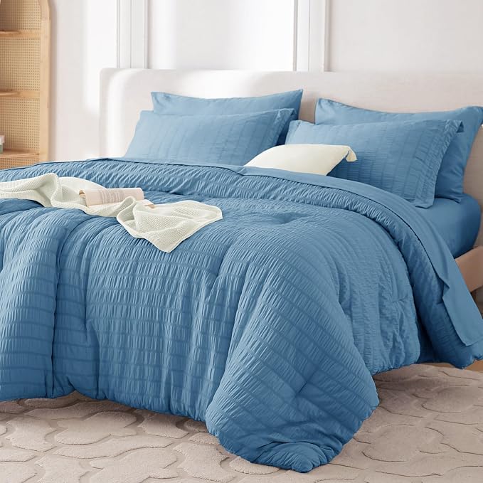 MUXHOMO 5 Pieces Twin XL Comforter Set, Seersucker Bed in a Bag Twin XL Size - Image 9