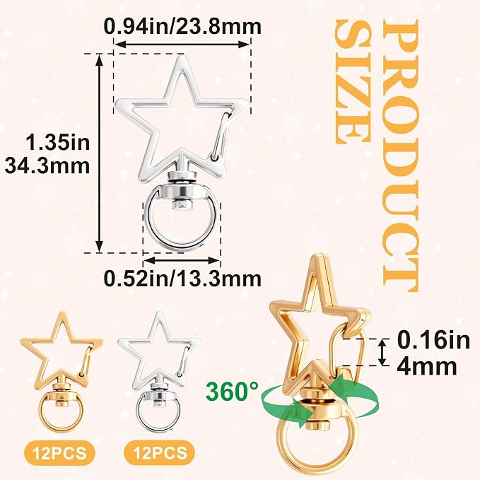 24 PCS Star Swivel Keychain Clasps, Metal Swivel Lobster Clasp | Heavy Duty - Image 2